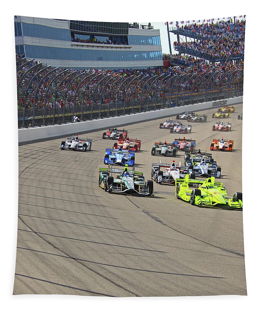 Indycar Tapestry featuring the photograph Verizon IndyCar Series Iowa Corn Indy 300 Race Start #2 by Pete Klinger