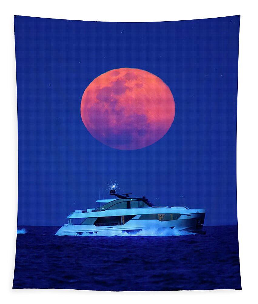 Yacht Tapestry featuring the photograph Yacht Cruise Under the Moon #2 by Mark Andrew Thomas