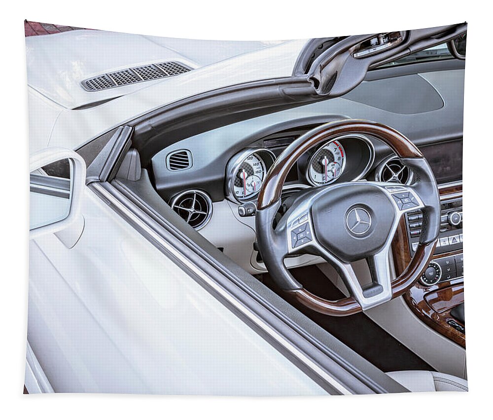 2014 White Mercedes Benz Slk 350 Convertible Tapestry featuring the photograph 2014 White Mercedes Benz Slk 350 Convertible X102 by Rich Franco