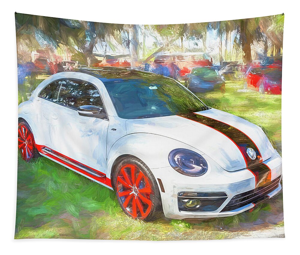 2020 White Volkswagen Beetle Tapestry featuring the photograph 2020 White Volkswagen Beetle X101 by Rich Franco