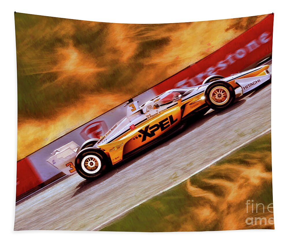 Indycar Tapestry featuring the photograph 2022 Indycar Scott McLaughlin Team Penske Yellow Sky by Blake Richards