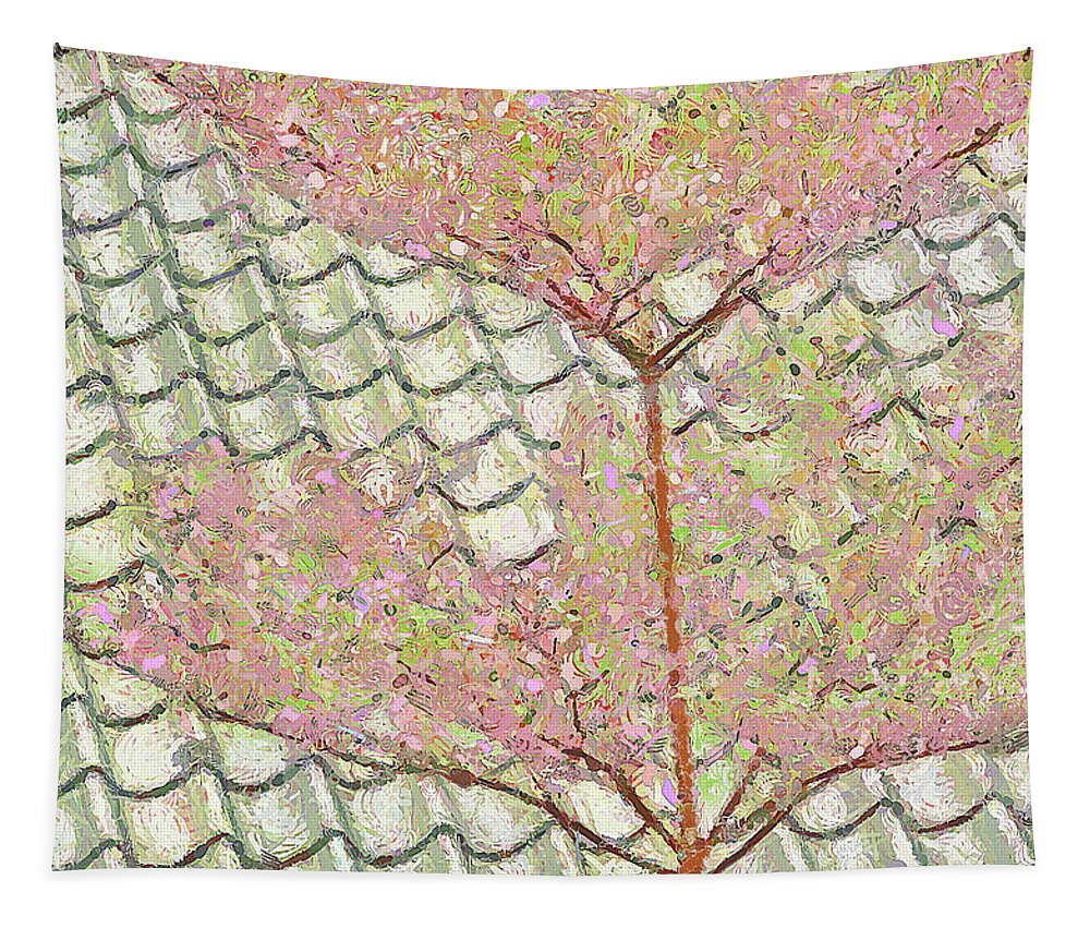 Architecture Tapestry featuring the mixed media 205 Blossoms And Tiled Roof, Daxi Tea Factory, Taoyuan, Taiwan by Richard Neuman Architectural Gifts