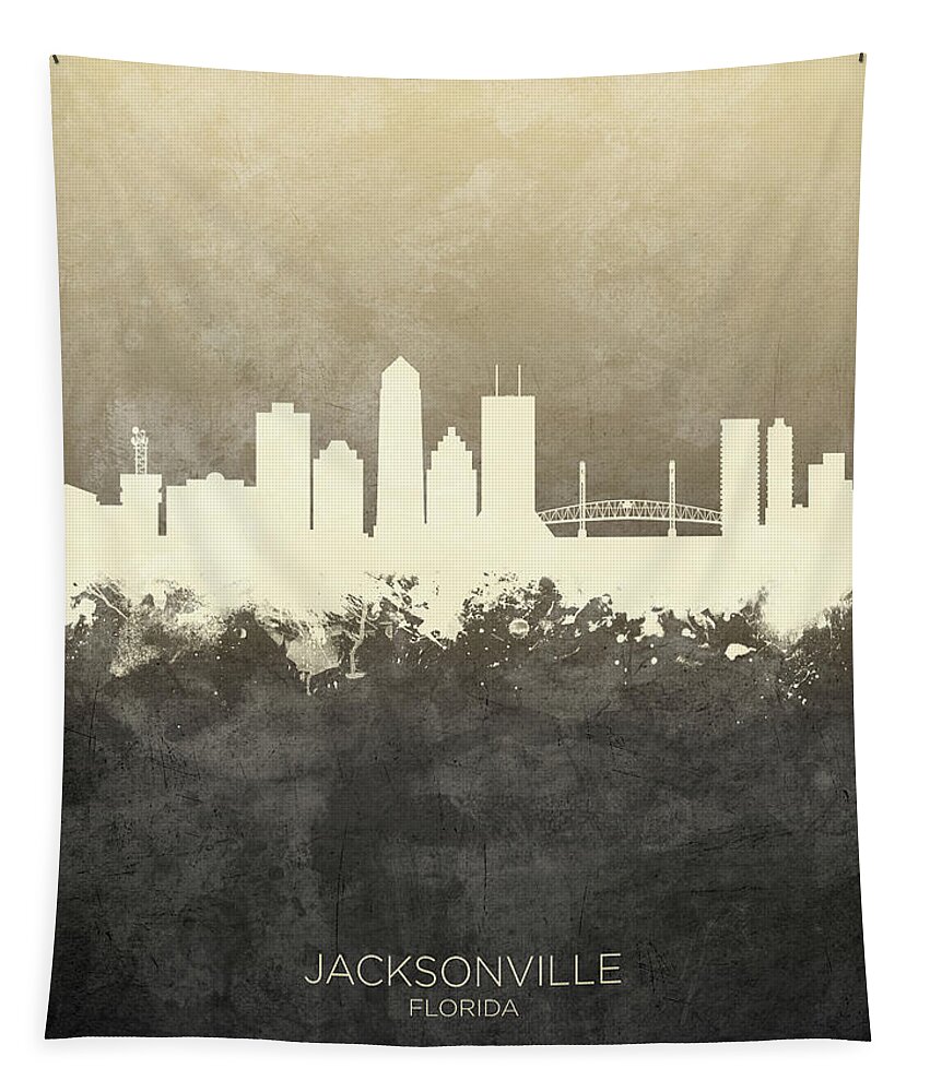 Jacksonville Tapestry featuring the digital art Jacksonville Florida Skyline #22 by Michael Tompsett