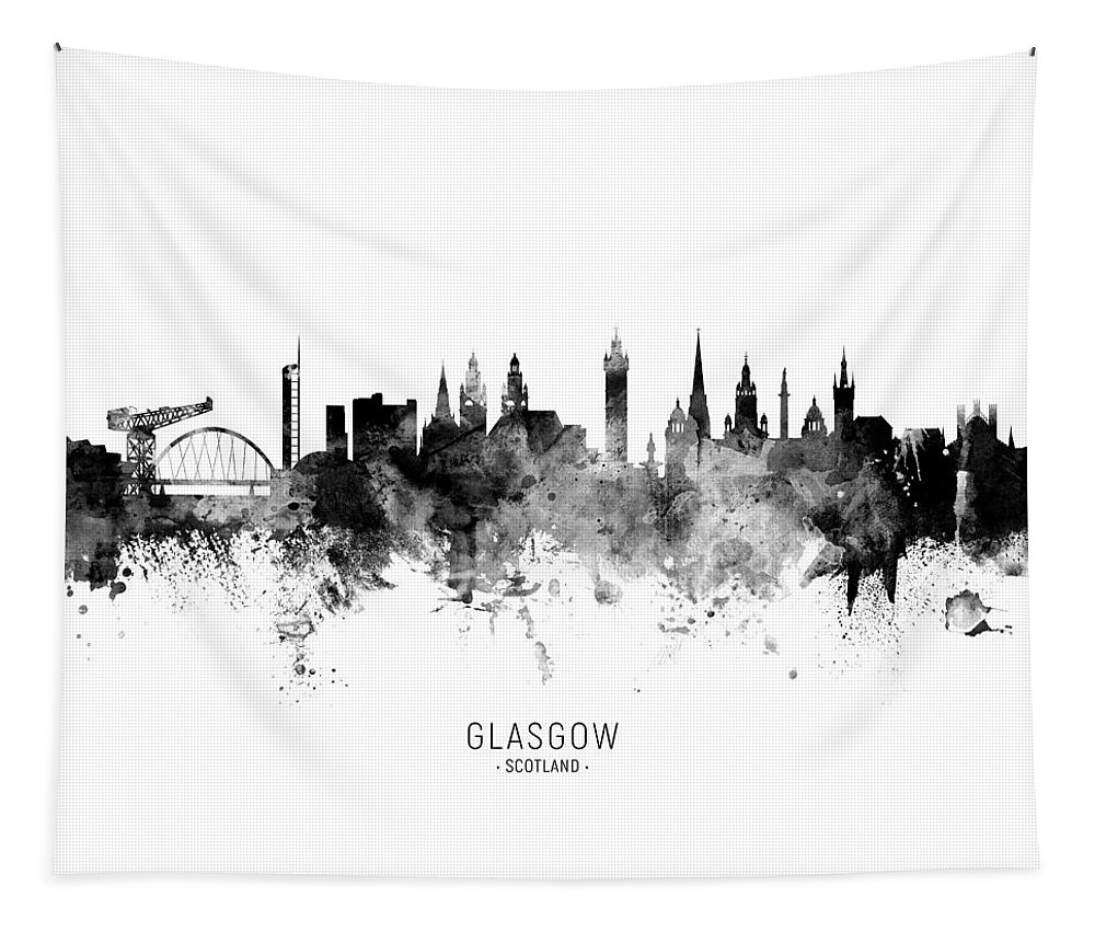 Glasgow Tapestry featuring the digital art Glasgow Scotland Skyline #23 by Michael Tompsett