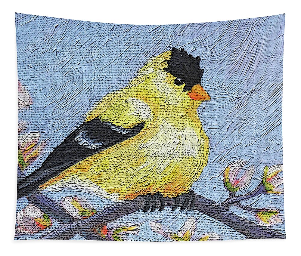 Bird Tapestry featuring the painting 24 Goldfinch by Victoria Page