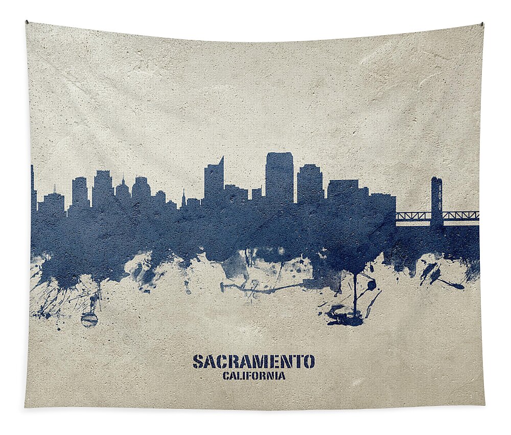 Sacramento Tapestry featuring the digital art Sacramento California Skyline #24 by Michael Tompsett