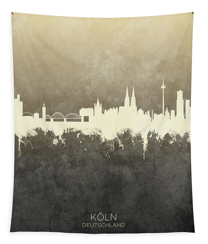 Cologne Tapestry featuring the digital art Cologne Germany Skyline by Michael Tompsett