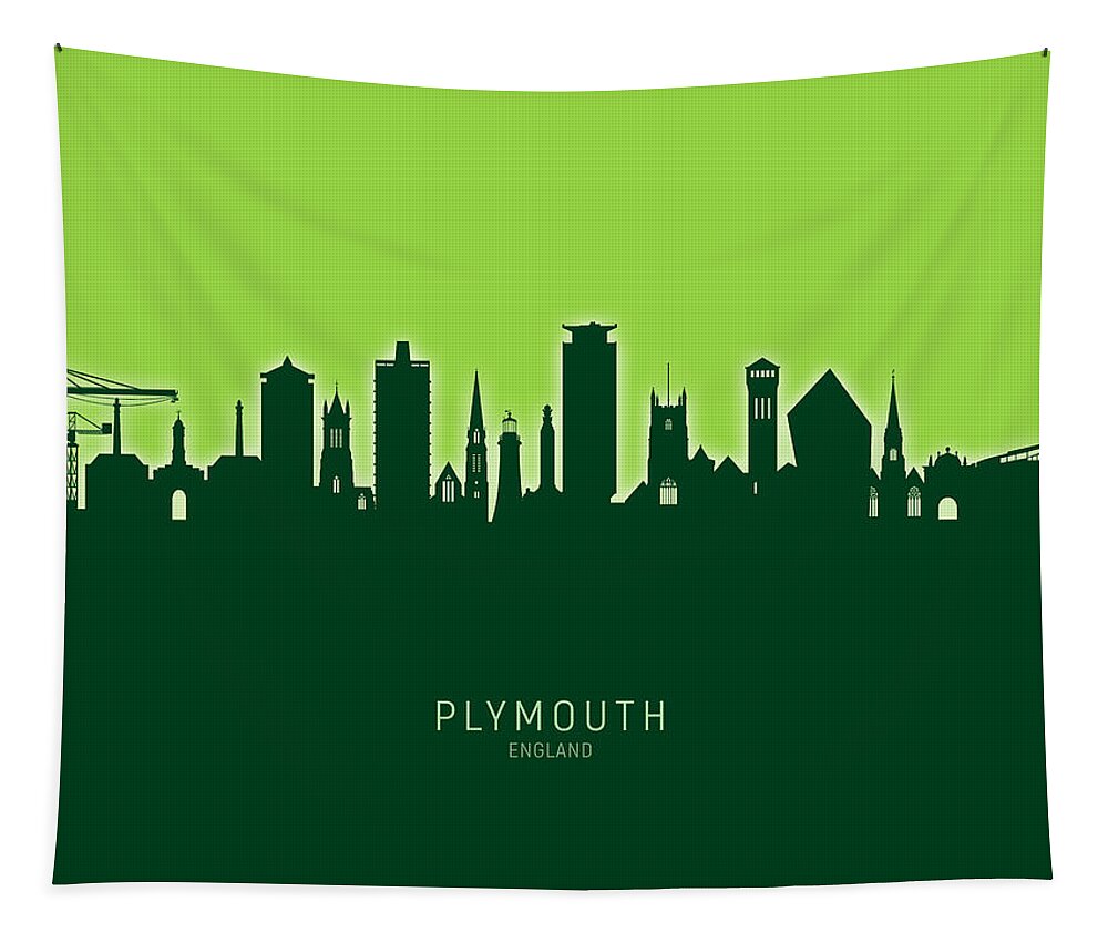 Plymouth Tapestry featuring the digital art Plymouth England Skyline #26 by Michael Tompsett