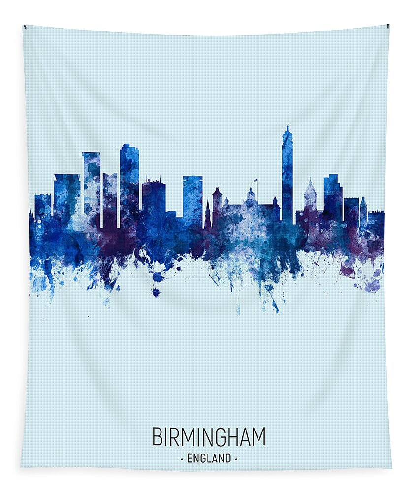 Birmingham Tapestry featuring the digital art Birmingham England Skyline #27 by Michael Tompsett