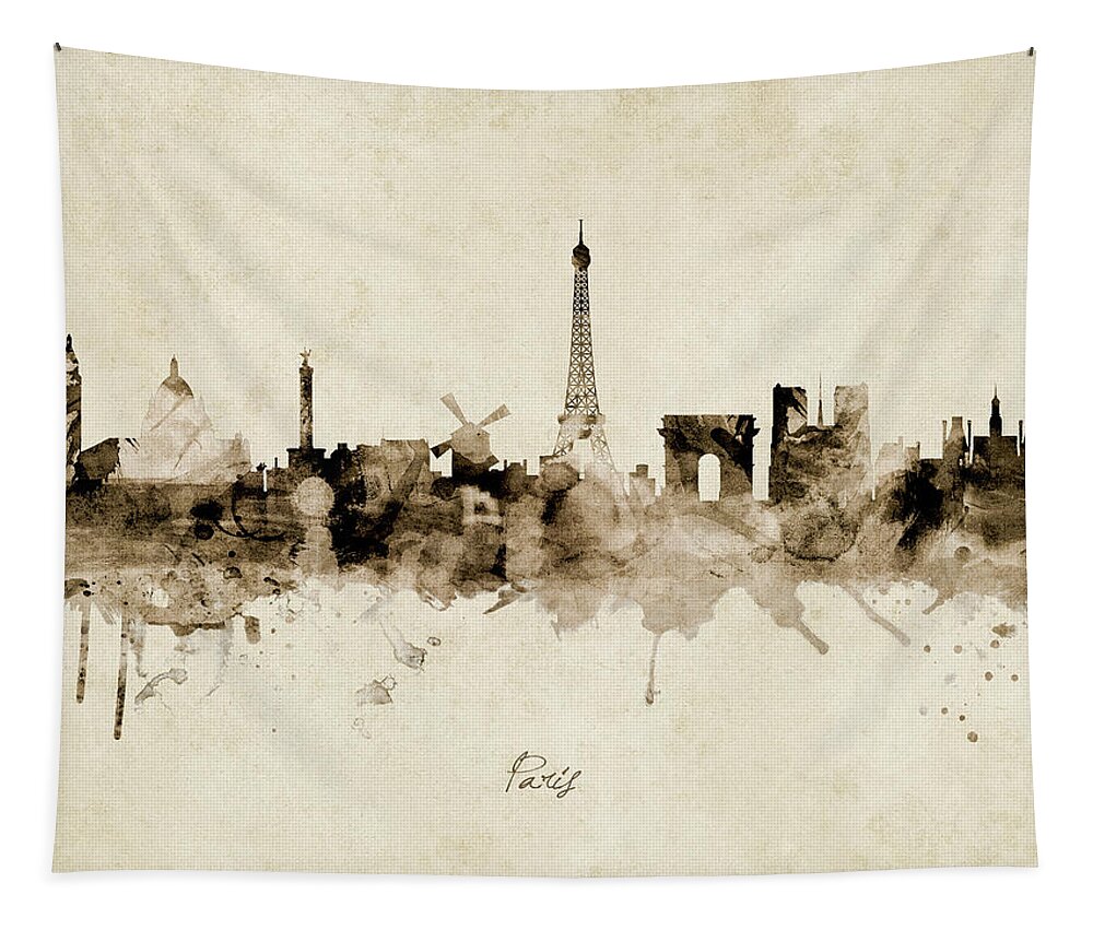 Paris Tapestry featuring the digital art Paris France Skyline #27 by Michael Tompsett