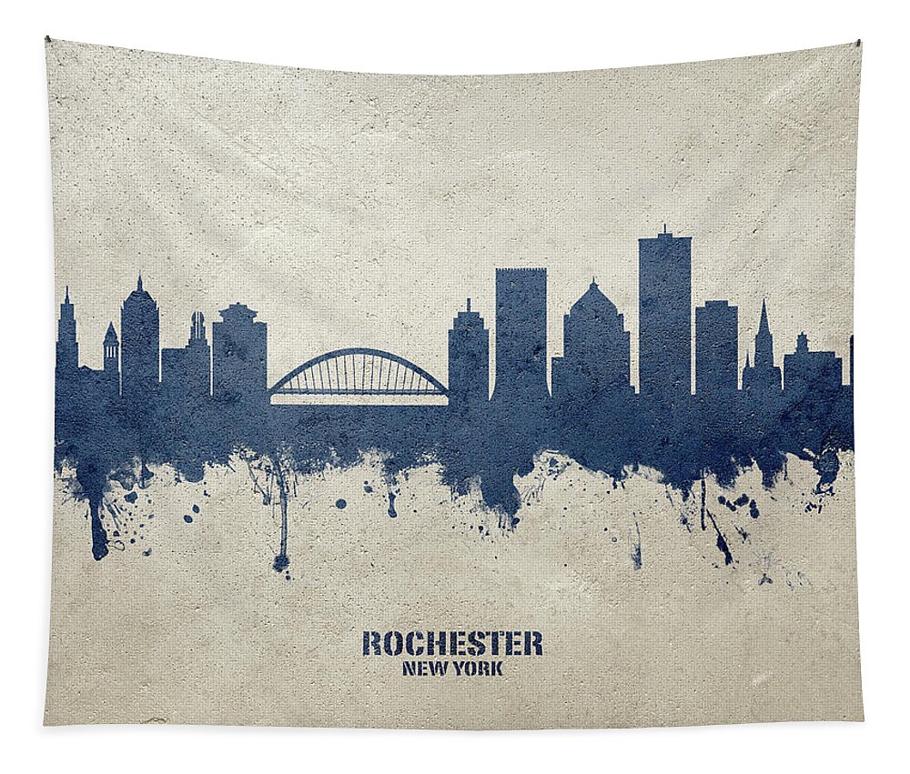 Rochester Tapestry featuring the digital art Rochester New York Skyline #27 by Michael Tompsett
