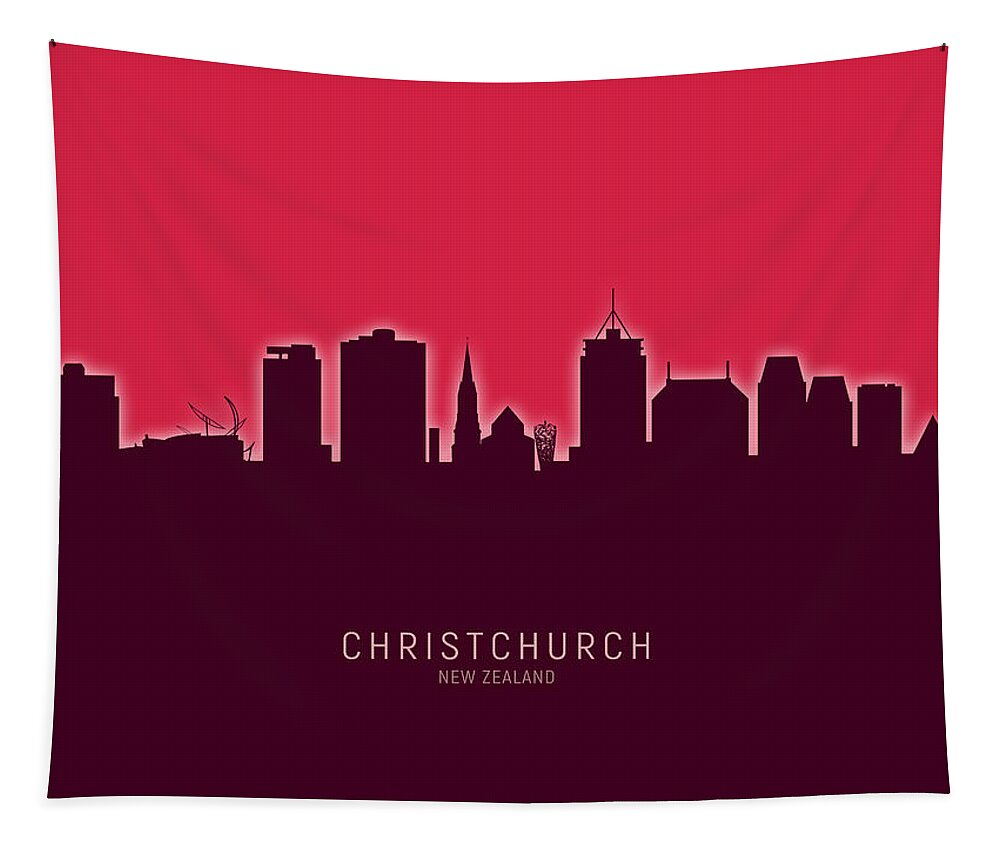 Christchurch Tapestry featuring the digital art Christchurch New Zealand Skyline #28 by Michael Tompsett
