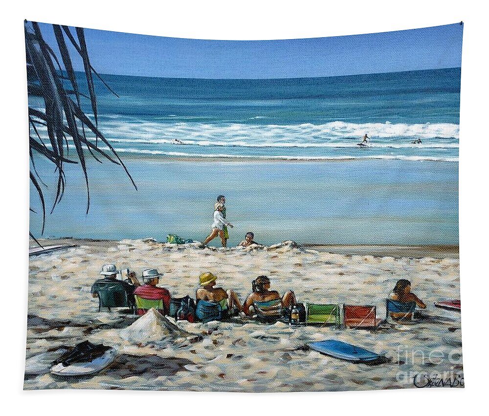 Beach Tapestry featuring the painting Burleigh Beach 220909 #3 by Selena Boron
