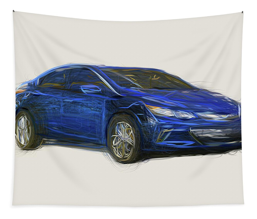 Chevrolet Tapestry featuring the digital art Chevrolet Volt Car Drawing #3 by CarsToon Concept