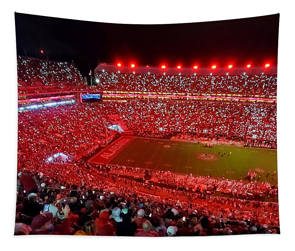 Gameday Tapestry featuring the photograph Night Panorama Bryant-Denny Stadium #4 by Kenny Glover
