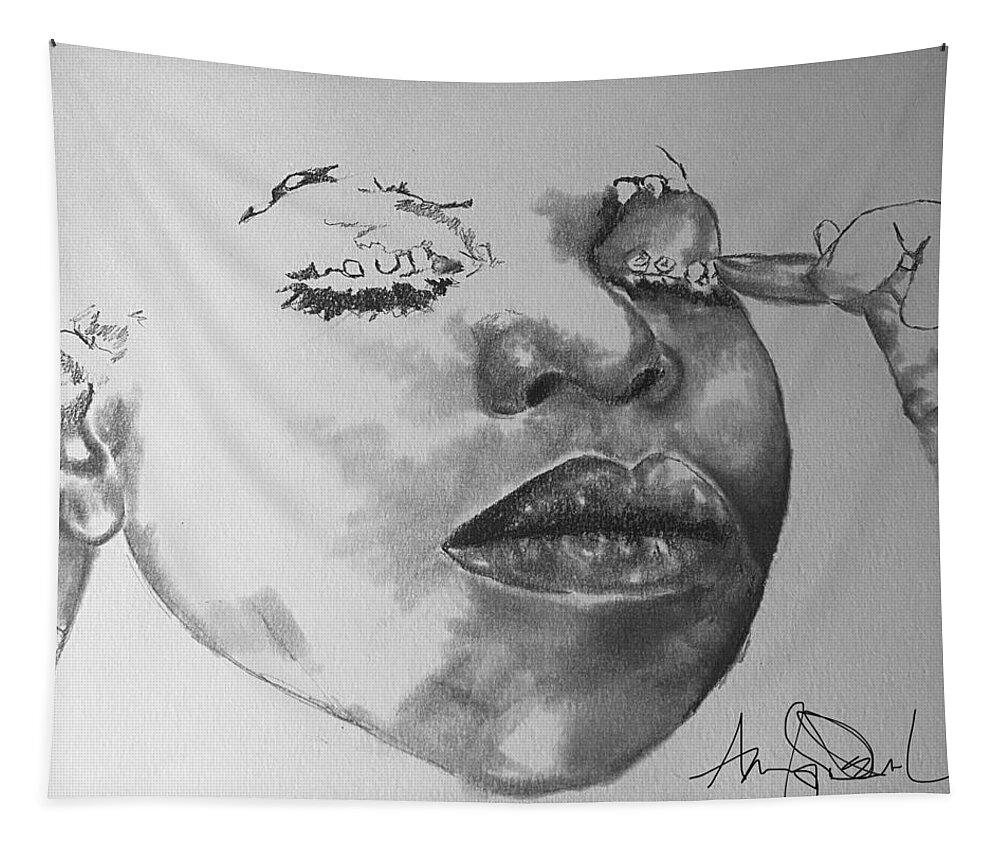  Tapestry featuring the drawing Nina #3 by Angie ONeal