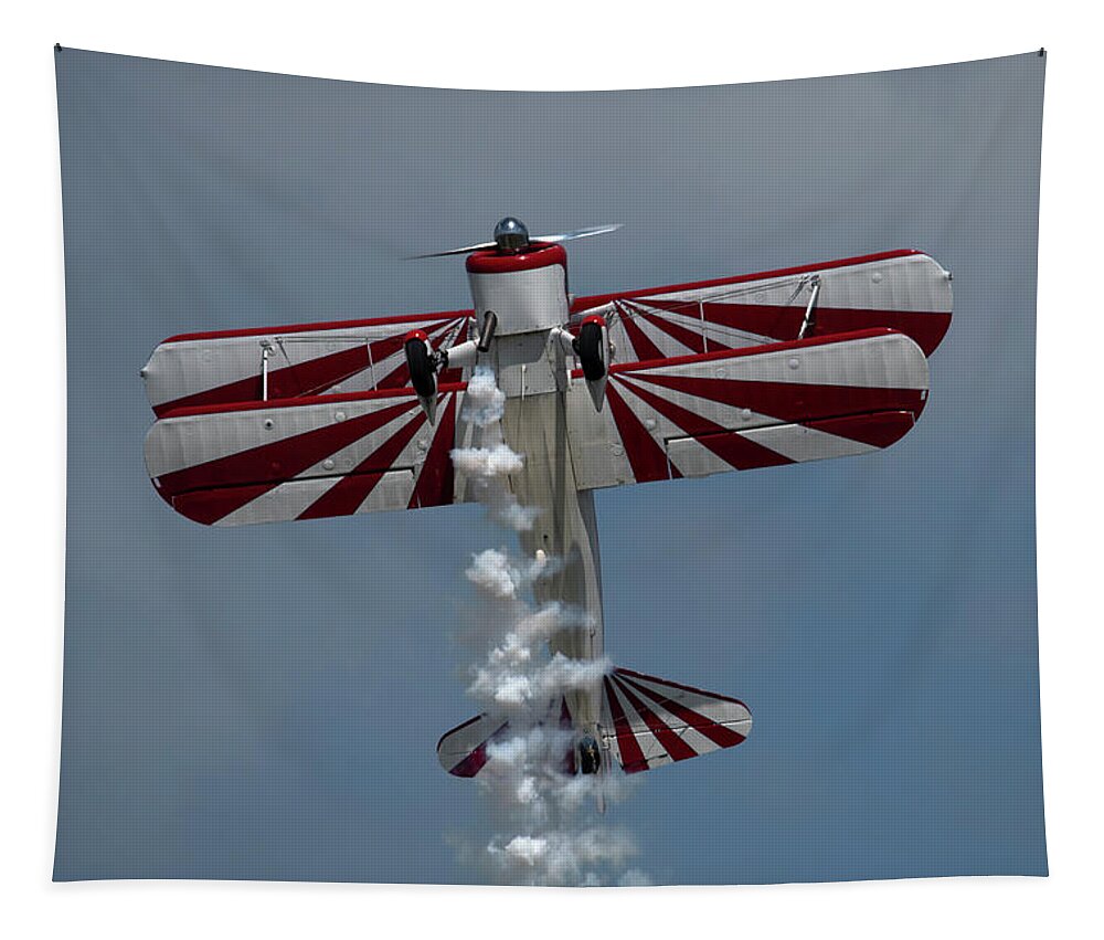 Red Tapestry featuring the photograph Red and White Airplane by Carolyn Hutchins