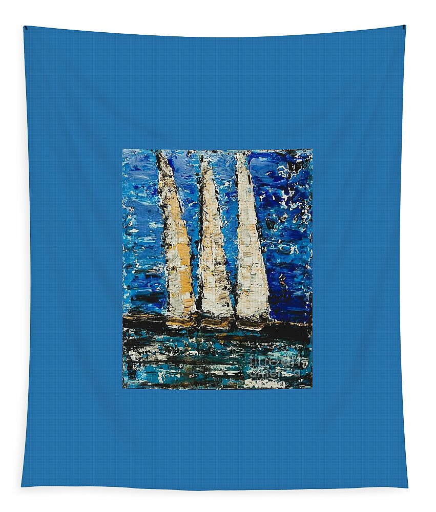  Tapestry featuring the painting 3 Sailboats by Mark SanSouci