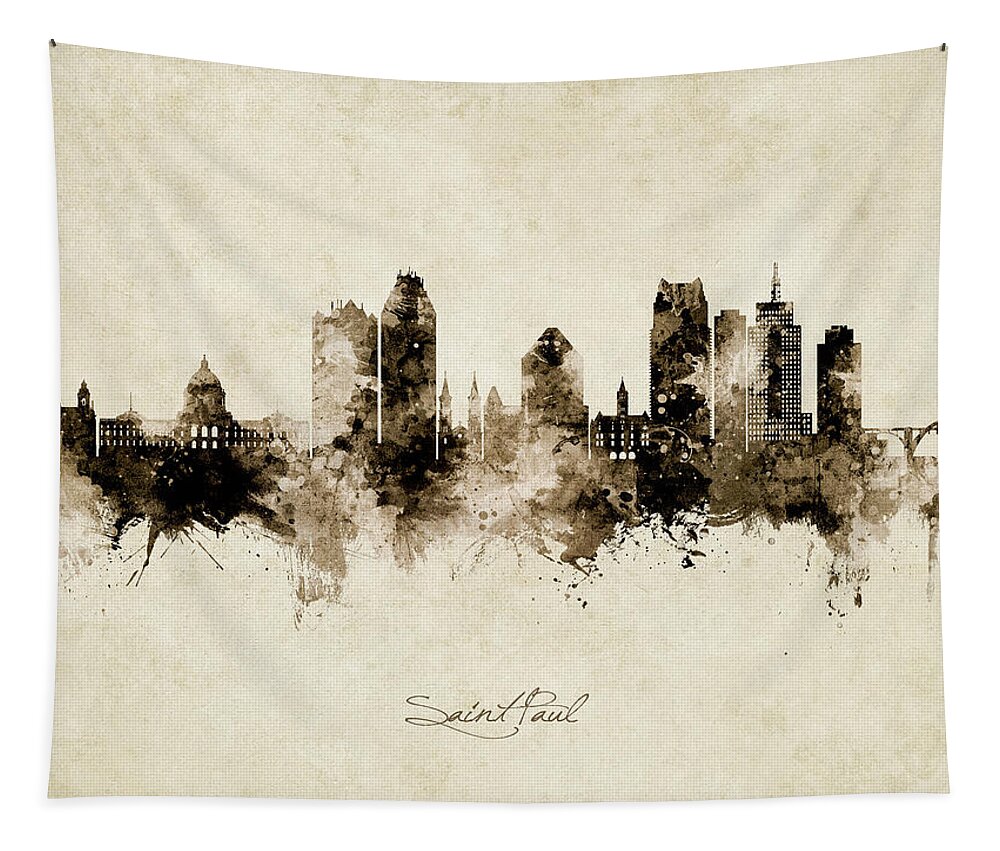 Saint Paul Tapestry featuring the digital art Saint Paul Minnesota Skyline by Michael Tompsett