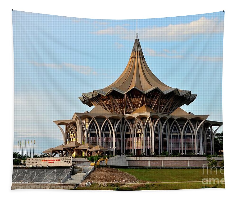 Architecture Tapestry featuring the photograph Sarawak state legislative parliamentary assembly building Kuching Malaysia #7 by Imran Ahmed