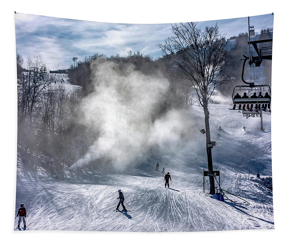 Sun Tapestry featuring the photograph Skiing At The North Carolina Skiing Resort In February #3 by Alex Grichenko