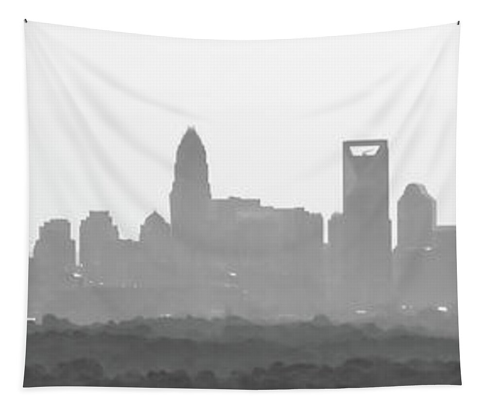 Skyline Tapestry featuring the photograph Sun rising early morning over charlotte skyline seen from airpl #3 by Alex Grichenko