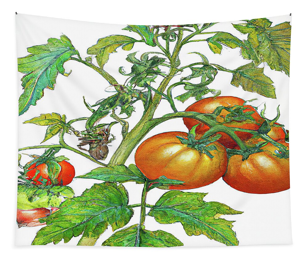 Tomatoes Tapestry featuring the digital art 3 Tomatoes 3c by Cathy Anderson