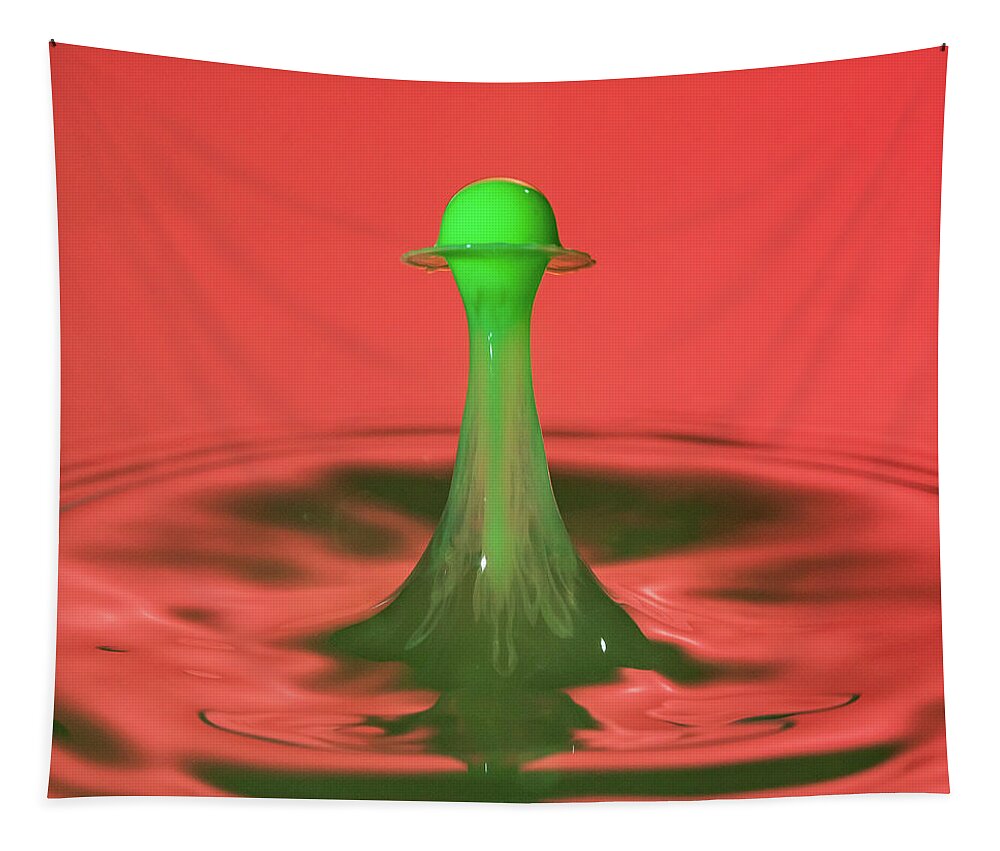 Waterdrop Tapestry featuring the photograph Water drop falling onto column of water by Steven Heap