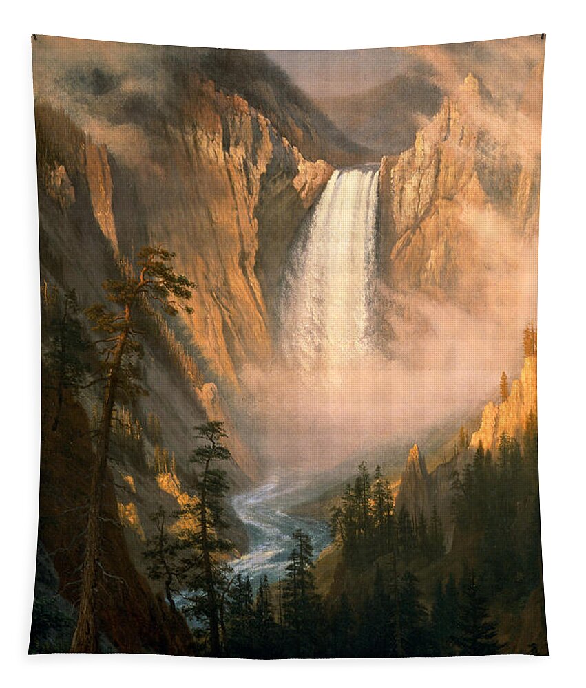 Yellowstone Falls Tapestry featuring the painting Yellowstone Falls #4 by Albert Bierstadt