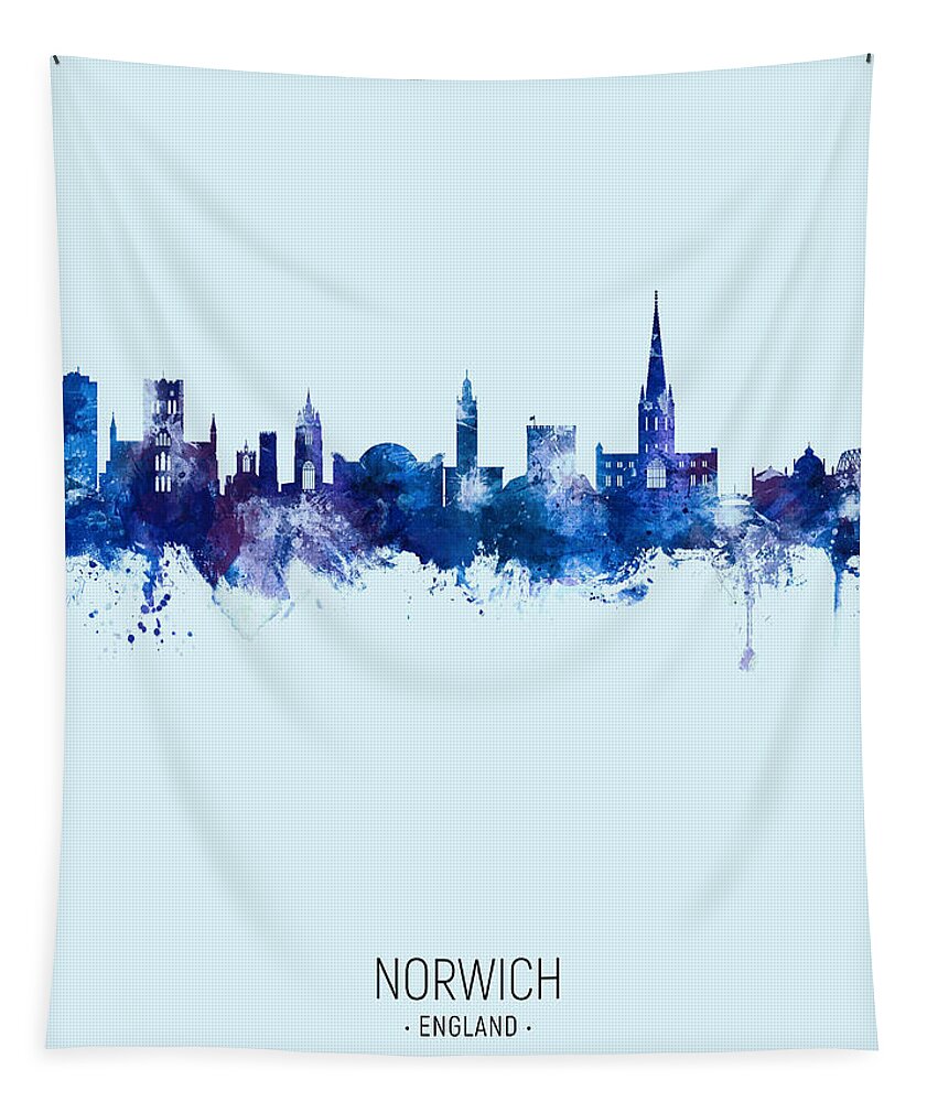 Norwich Tapestry featuring the digital art Norwich England Skyline #33 by Michael Tompsett