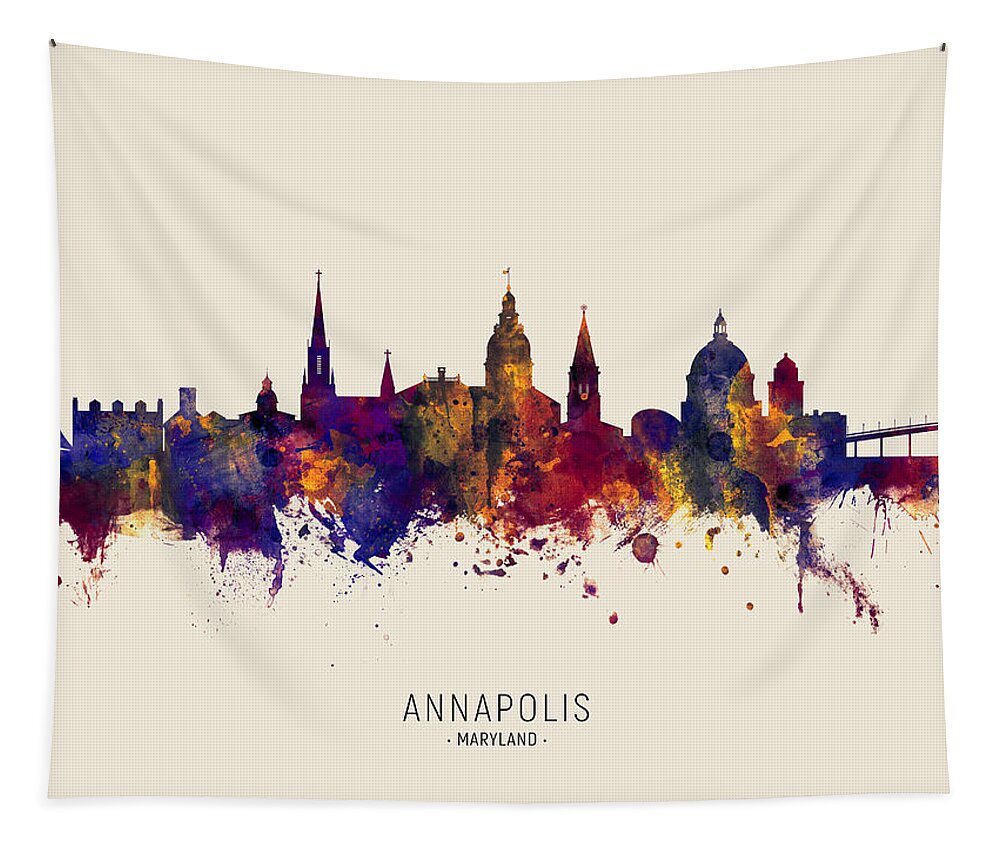 Annapolis Tapestry featuring the digital art Annapolis Maryland Skyline #34 by Michael Tompsett