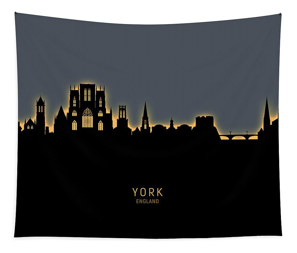 York Tapestry featuring the digital art York England Skyline by Michael Tompsett