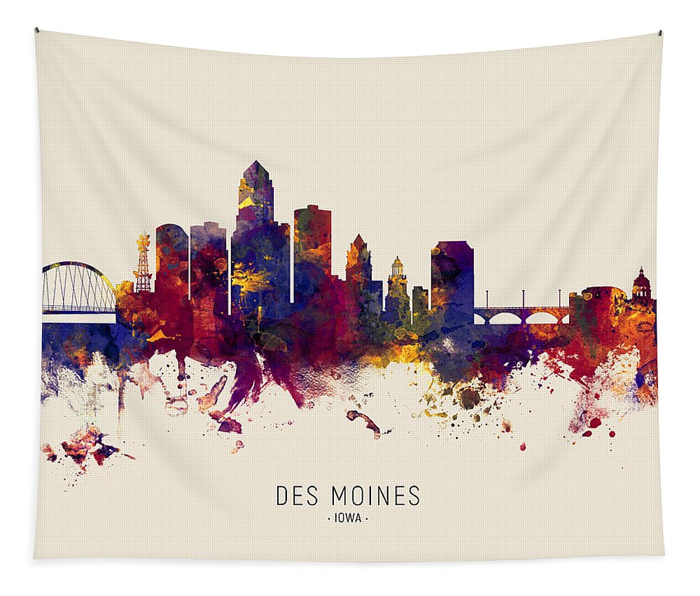 Des Moines Tapestry featuring the digital art Des Moines Iowa Skyline by Michael Tompsett