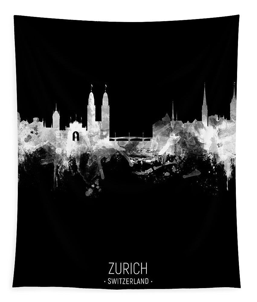 Zurich Tapestry featuring the digital art Zurich Switzerland Skyline #38 by Michael Tompsett
