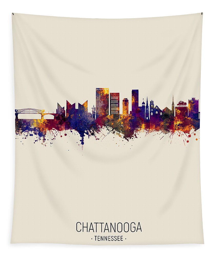 Chattanooga Tapestry featuring the digital art Chattanooga Tennessee Skyline #4 by Michael Tompsett