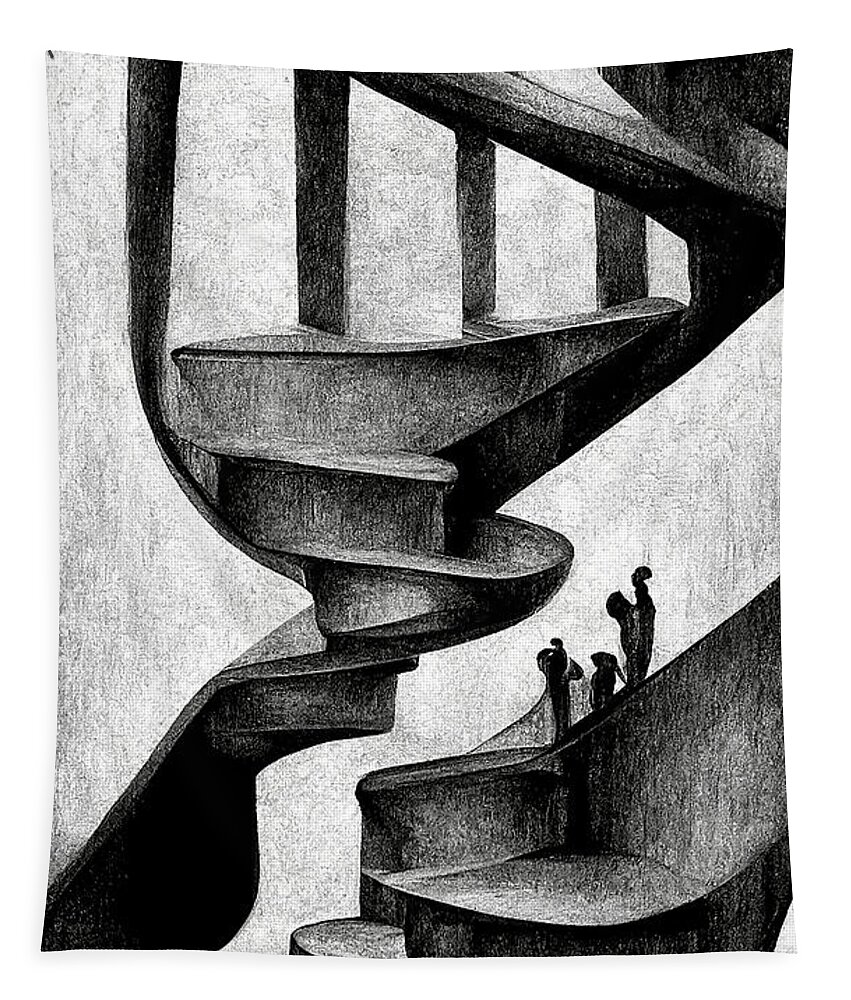 M.c. Escher Tapestry featuring the digital art Interpretation of Escher's Infinite Stairs by Sabantha