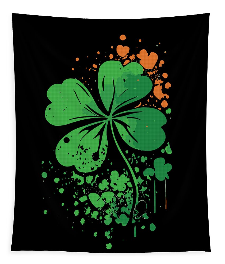 Cool Tapestry featuring the digital art 4 Leaf Clover St Patricks Day Paint Splatter by Flippin Sweet Gear