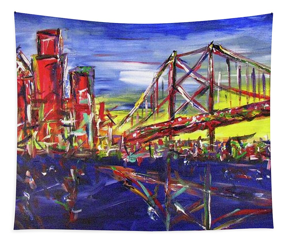 Philly Tapestry featuring the painting Philly Skyline BFB by Britt Miller