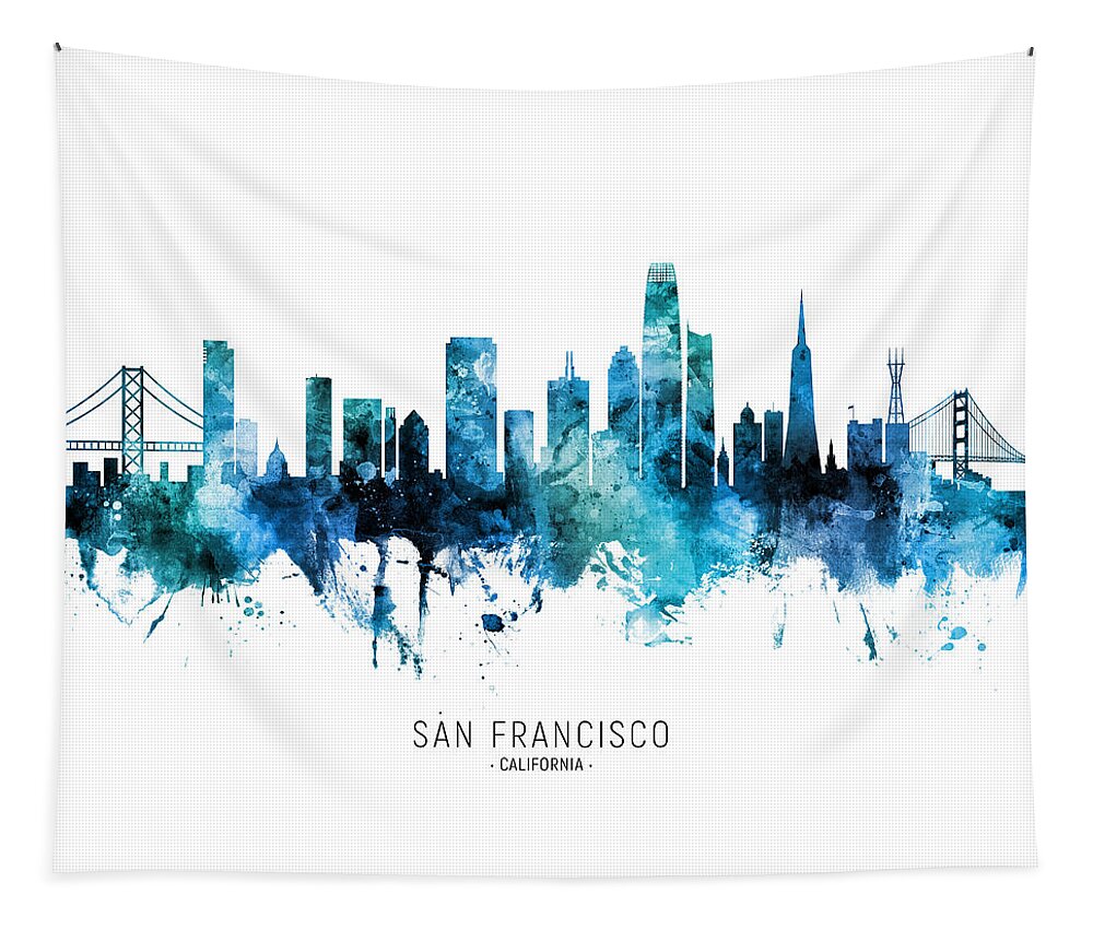 San Francisco Tapestry featuring the digital art San Francisco California Skyline #40 by Michael Tompsett