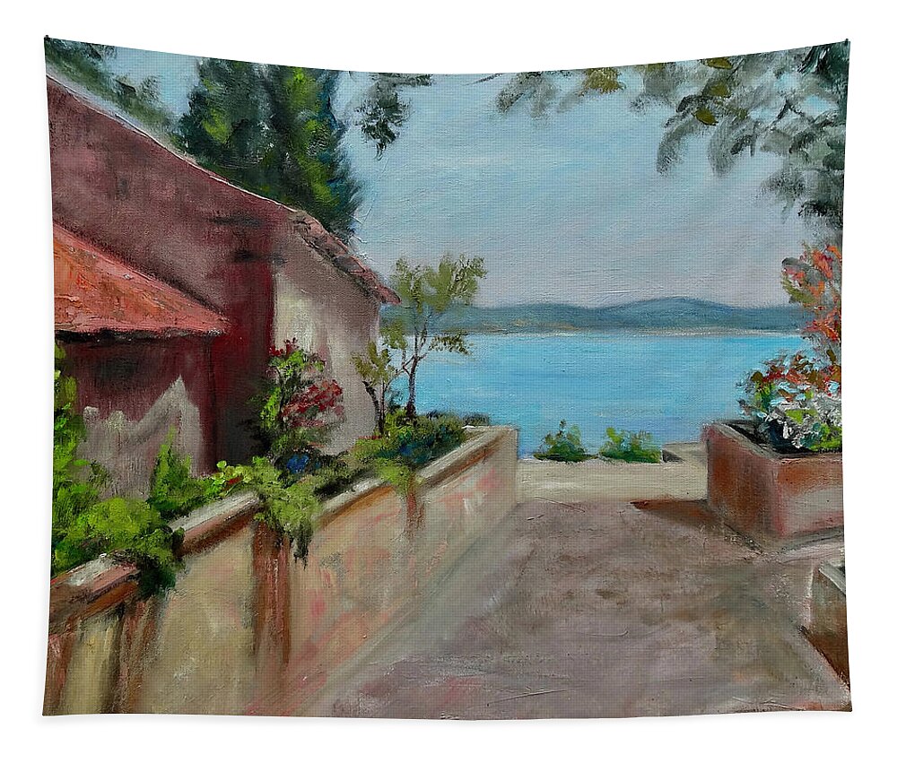 Ston Tapestry featuring the painting #416 Pathway in Croatia #416 by Barbara Hammett Glover