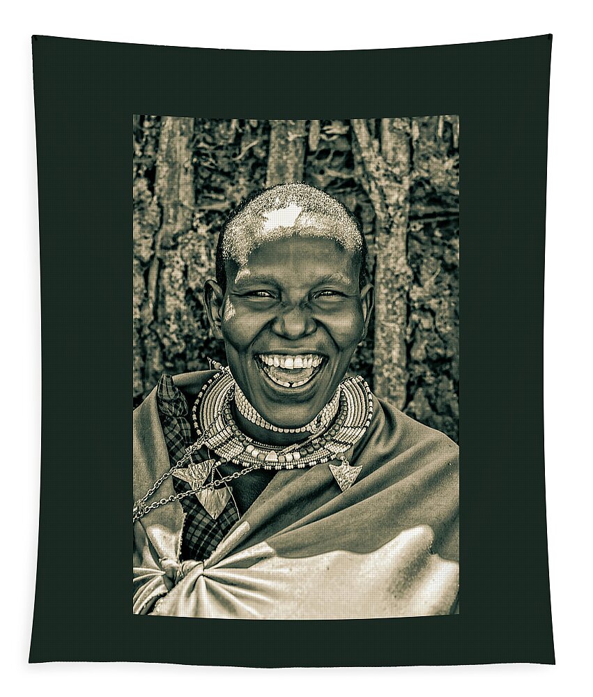 Woman Mother Laughter Of Life Tapestry featuring the photograph Portrait Maasai Woman Ngorongoro 4187 by Amyn Nasser