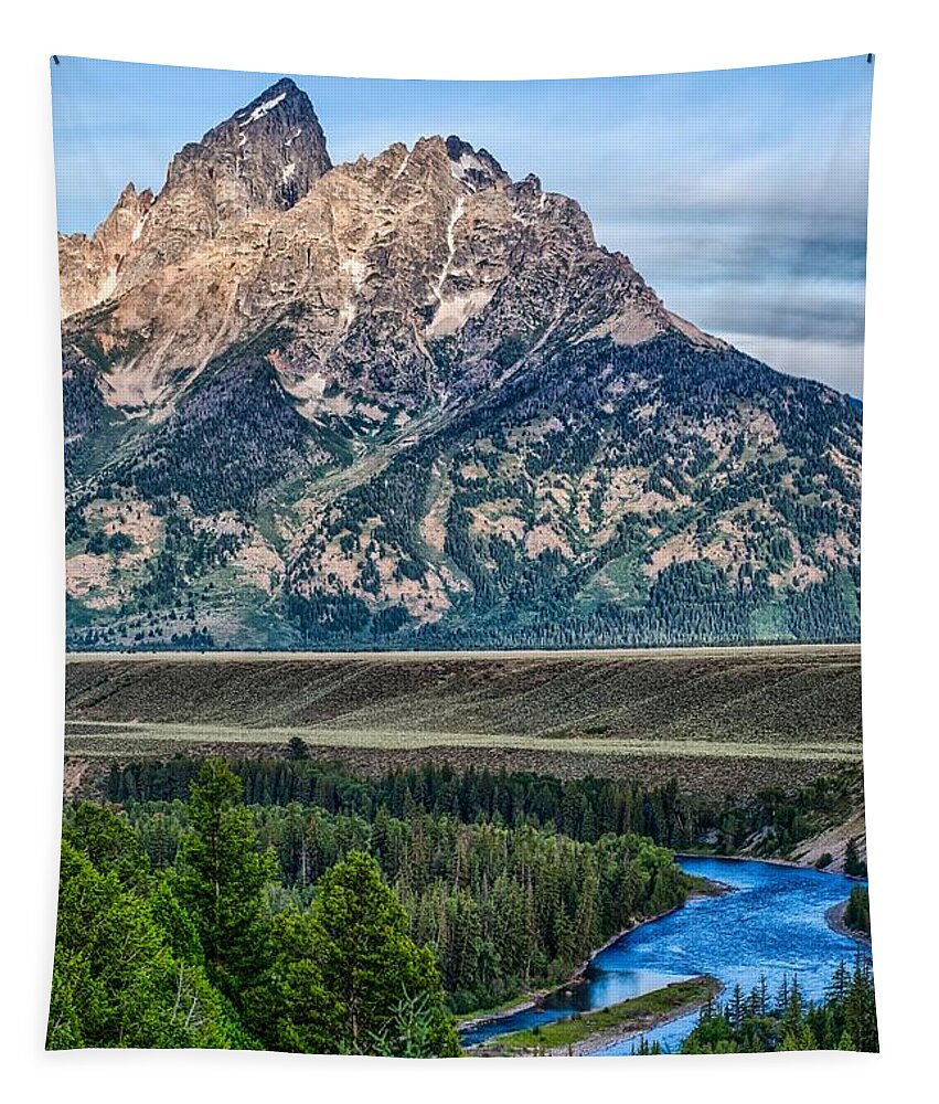 Blue Tapestry featuring the photograph Grand Teton National Park Morning In Wyoming #42 by Alex Grichenko
