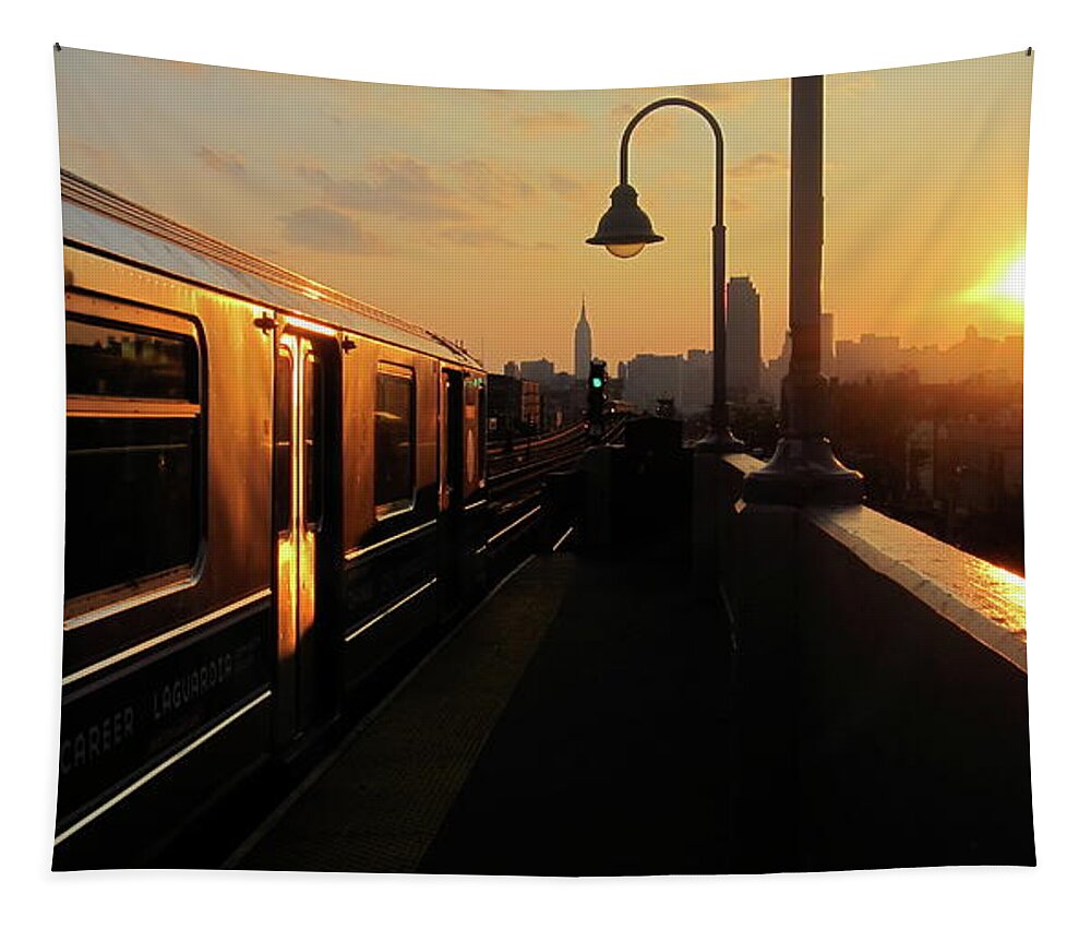 Nyc Tapestry featuring the photograph 46th Bliss Street Sunset by Chris Goldberg
