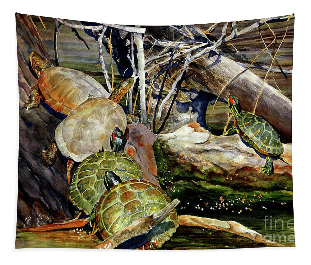 Placer Arts Tapestry featuring the painting #499 Turtles #499 by William Lum