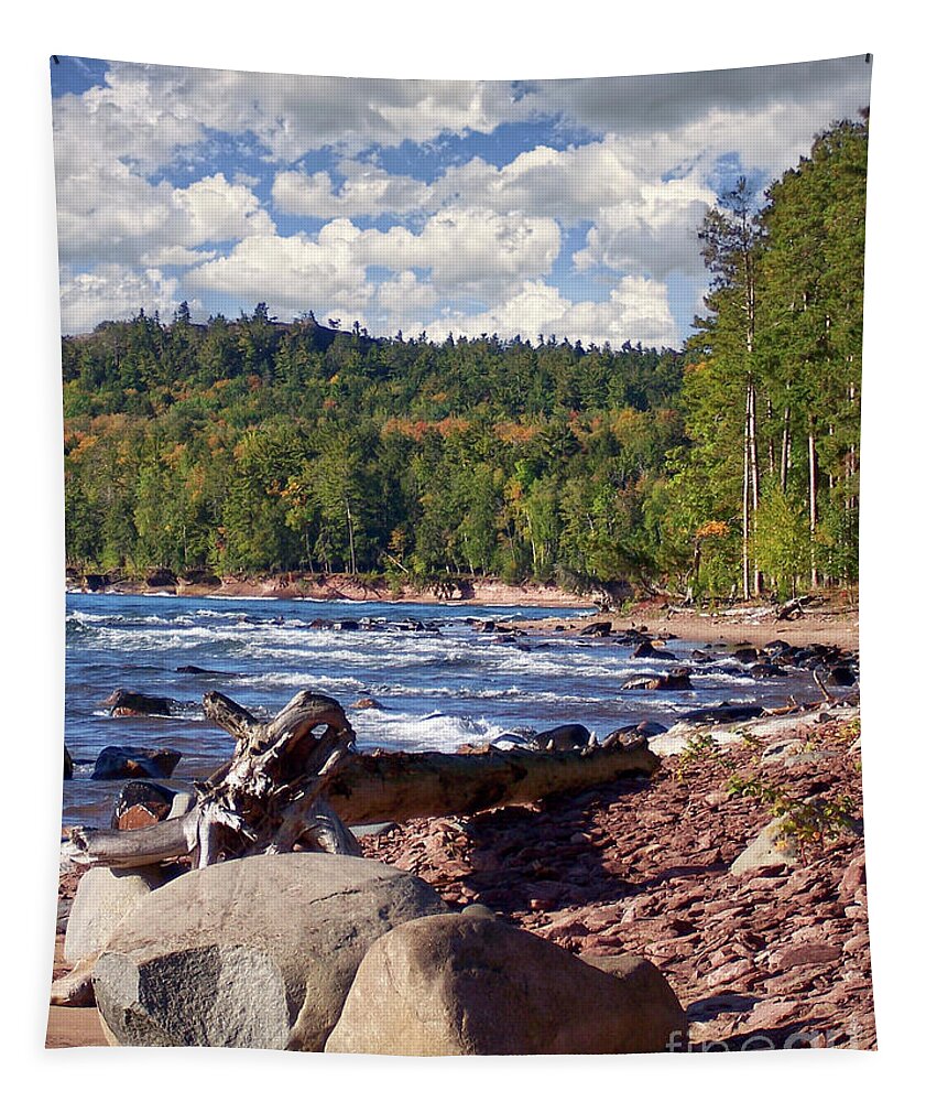 Marquette Tapestry featuring the photograph Lake Superior Shoreline #5 by Phil Perkins
