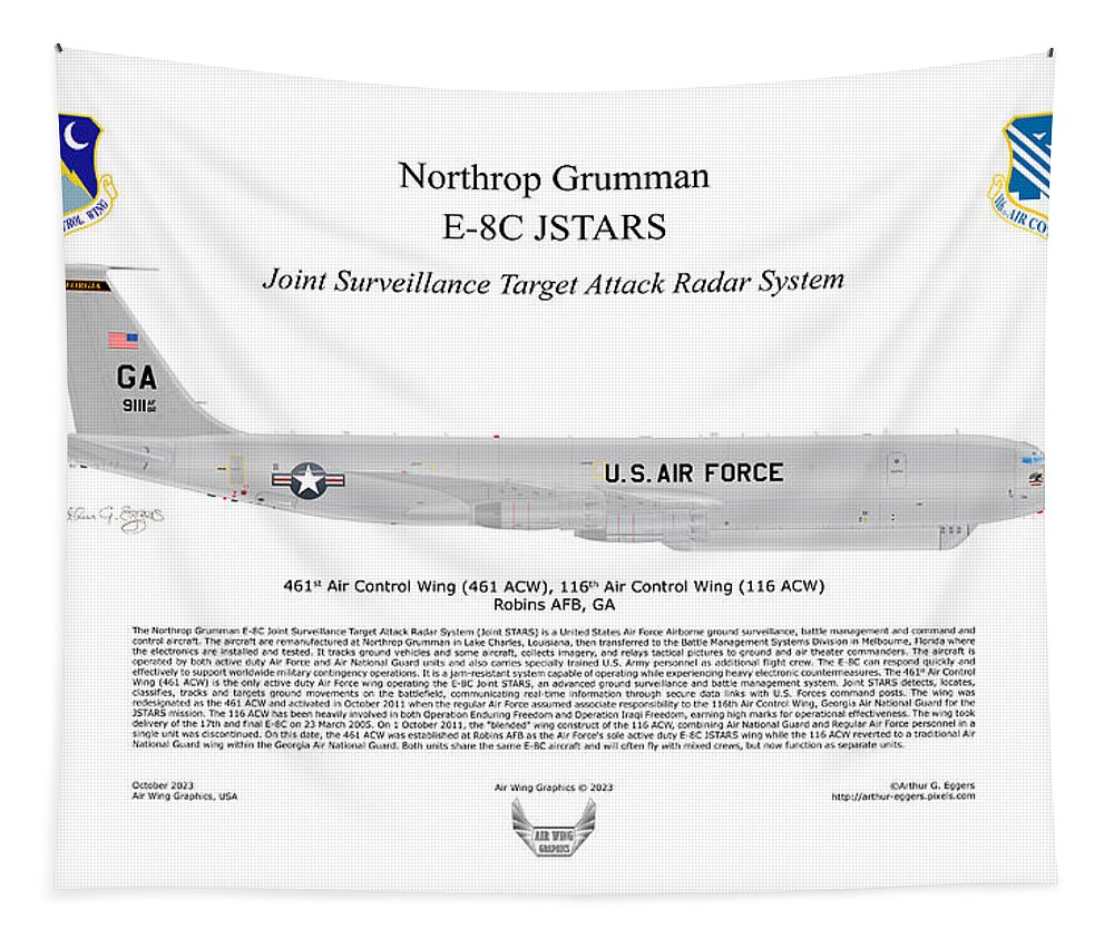 Northrop Grumman Tapestry featuring the digital art Northrop Grumman E-8C JSTARS #5 by Arthur Eggers