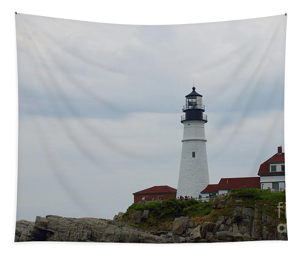  Tapestry featuring the pyrography Portland Headlight by Annamaria Frost