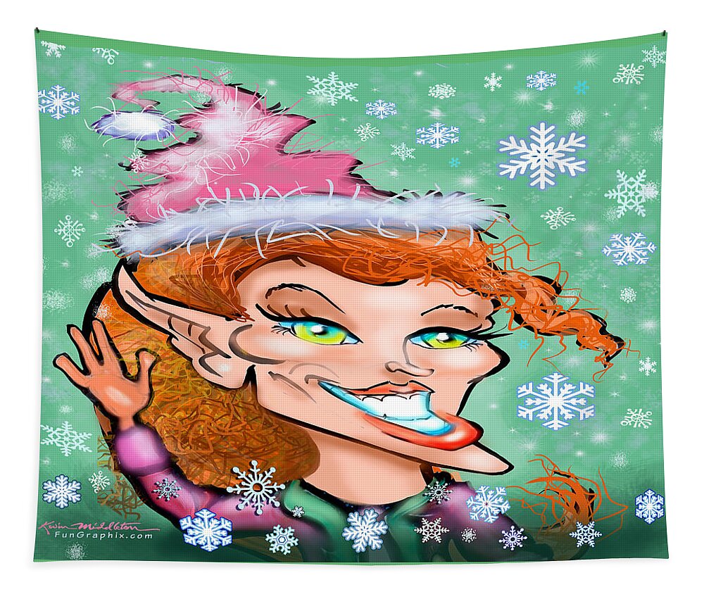 Christmas Tapestry featuring the digital art Christmas Elf by Kevin Middleton