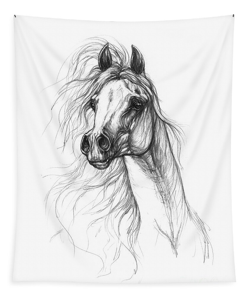 Horse Tapestry featuring the drawing Horse Head #6 by Ang El