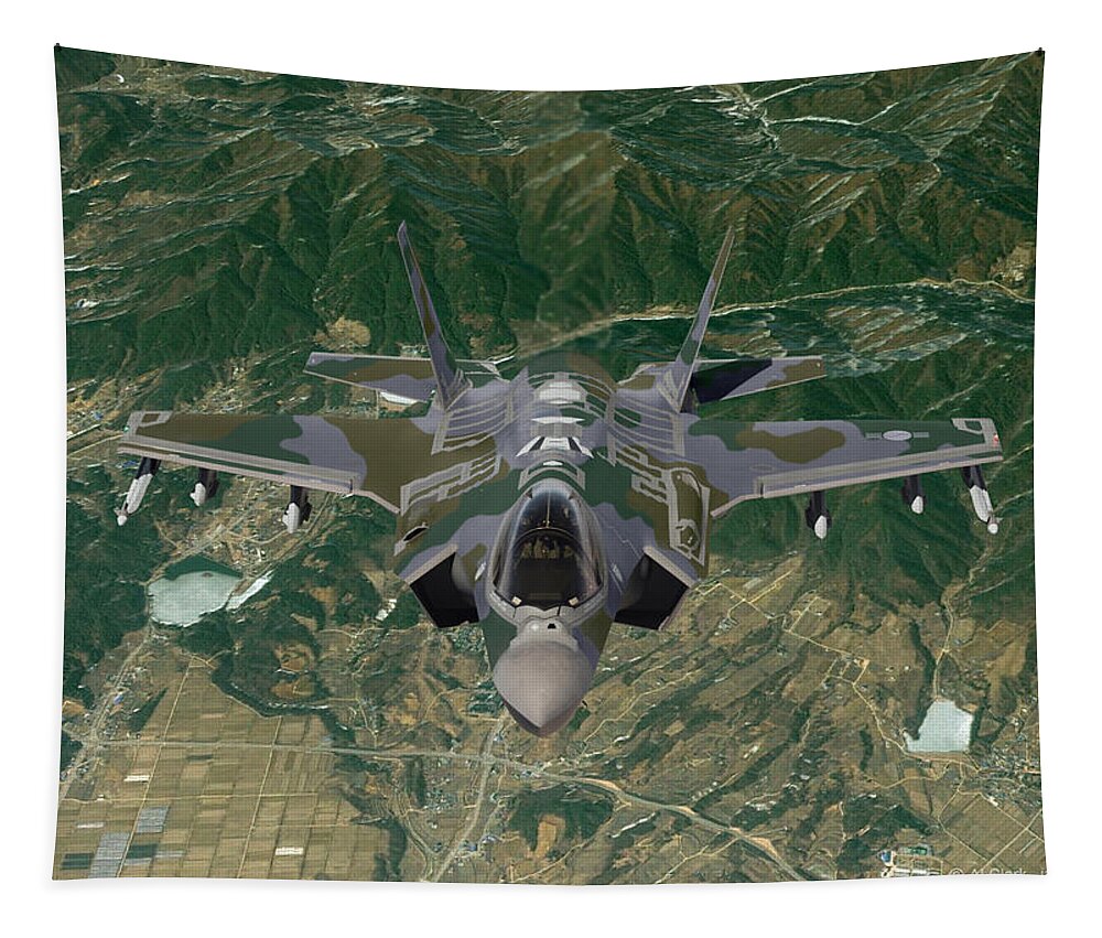Lightning Tapestry featuring the digital art 60. ROKAF F-35A Ground Support by Custom Aviation Art